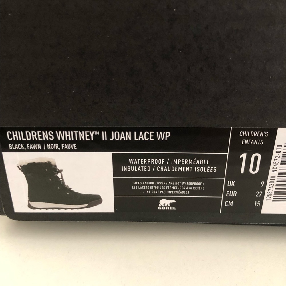 Sorel Kids Toddler Black Whitney Joan Lace Waterproof Suede Boots 10 - Picture 7 of 8